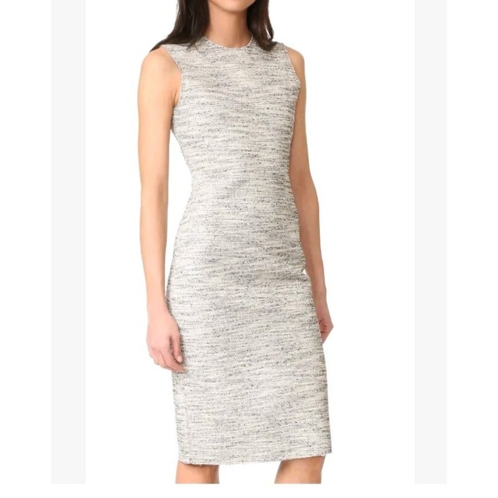 Theory Eano Branson Tweed Shift Dress Midi Size Small Black White Grey A006271